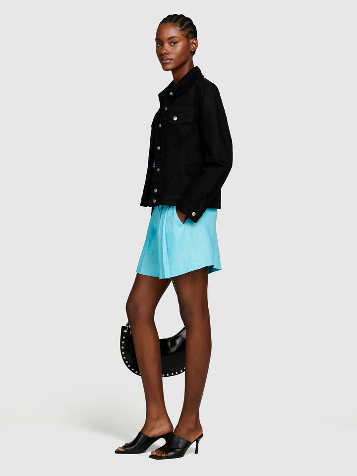100% linen shorts - women's shorts - Turquoise | Sisley image number 2